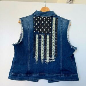 Harley Davidson Denim Sleeveless stretchy Button-down jacket